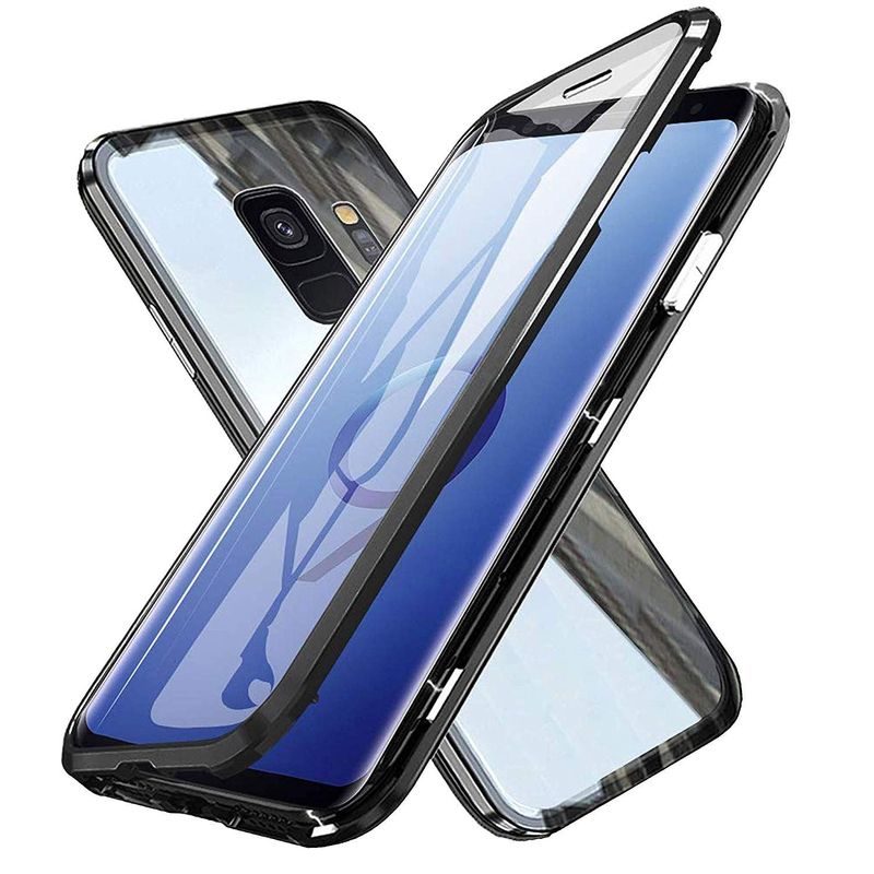 Laptop, Telefoane si Tablete - Telefoane mobile si accesorii - Accesorii Telefoane - Huse telefoane - Husa Magnetic Glass 360° (sticla fata + spate) pentru Samsung Galaxy S9 Plus, Negru - Infinity.ro