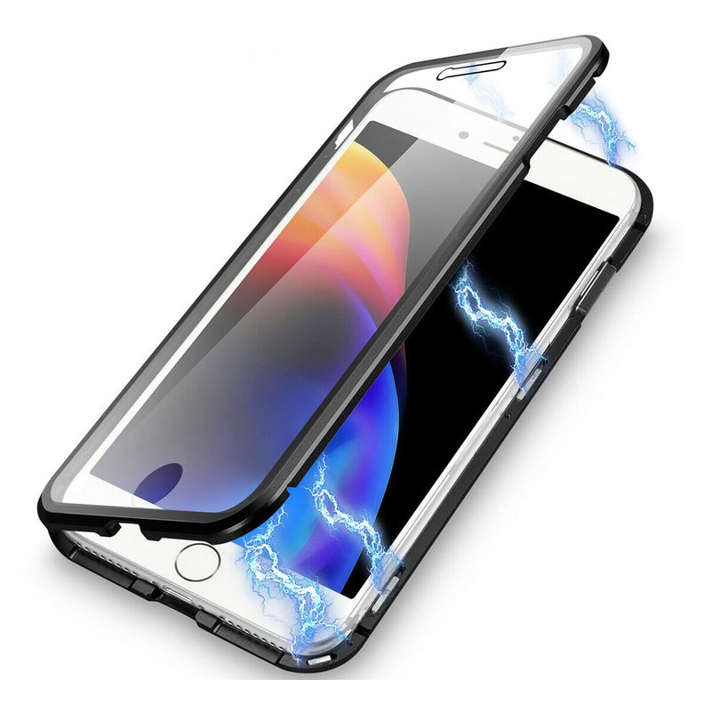 Laptop, Telefoane si Tablete - Telefoane mobile si accesorii - Accesorii Telefoane - Huse telefoane - Husa Magnetic Glass 360° (sticla fata + spate) pentru iPhone 8, Negru - Infinity.ro