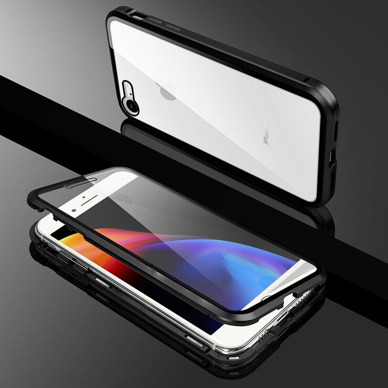 Laptop, Telefoane si Tablete - Telefoane mobile si accesorii - Accesorii Telefoane - Huse telefoane - Husa Magnetic Glass 360° (sticla fata + spate) pentru iPhone 8, Negru - Infinity.ro