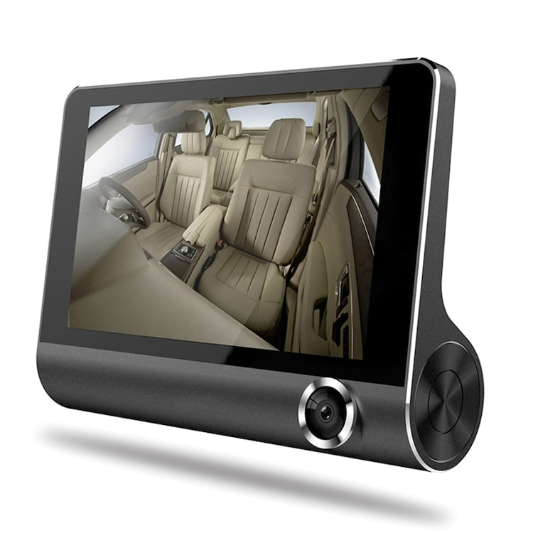 Camera auto DVR, Full HD cu 3 camere, fata, spate, interior, detectie miscare, monitor parcare, ecran 4 inch