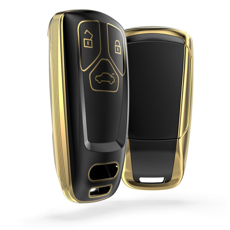 Auto si Moto - Electronice auto - Accesorii electronice auto - Husa Cheie Auto pentru Audi - 3 Butoane - Keyless Go, Silicon, Negru / Gold, 56004.01 - Infinity.ro