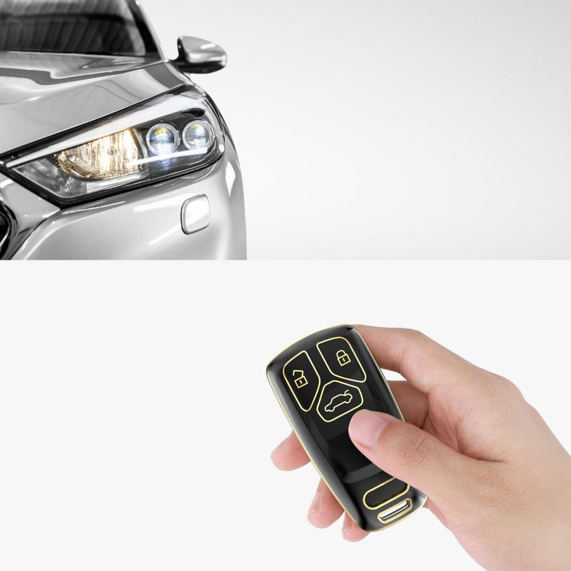 Auto si Moto - Electronice auto - Accesorii electronice auto - Husa Cheie Auto pentru Audi - 3 Butoane - Keyless Go, Silicon, Negru / Gold, 56004.01 - Infinity.ro