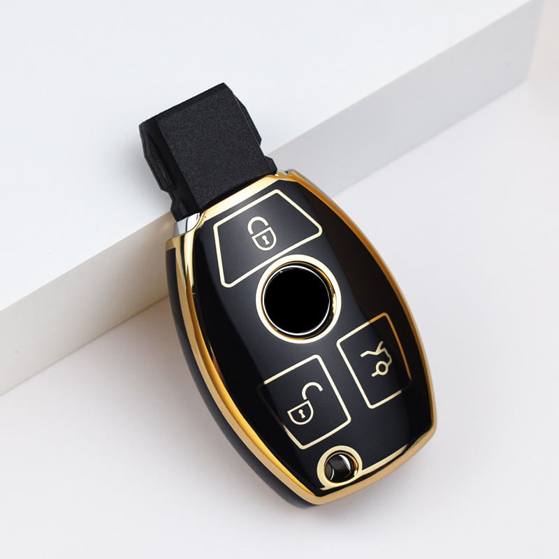 Auto si Moto - Electronice auto - Accesorii electronice auto - Husa negru pentru cheie 3 butoane Mercedes CLA GLC GLA GLK W203 W210 W211 W204 W176 A B C R Class - Infinity.ro
