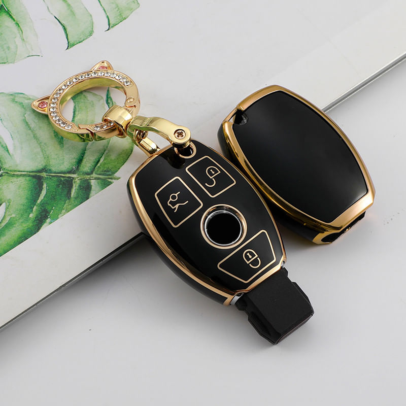 Auto si Moto - Electronice auto - Accesorii electronice auto - Husa negru pentru cheie 3 butoane Mercedes CLA GLC GLA GLK W203 W210 W211 W204 W176 A B C R Class - Infinity.ro