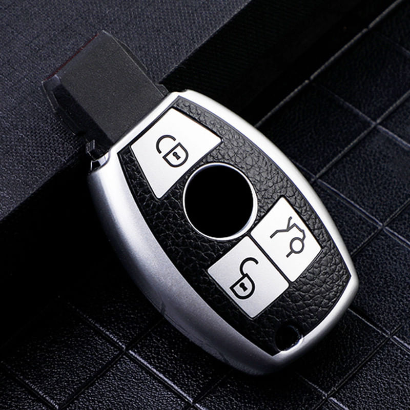 Auto si Moto - Electronice auto - Accesorii electronice auto - Husa argintiu cu insertii piele pentru cheie Mercedes Benz A B C E GL S GLA GLK CLS Class AMG W204 W205 W212 - Infinity.ro
