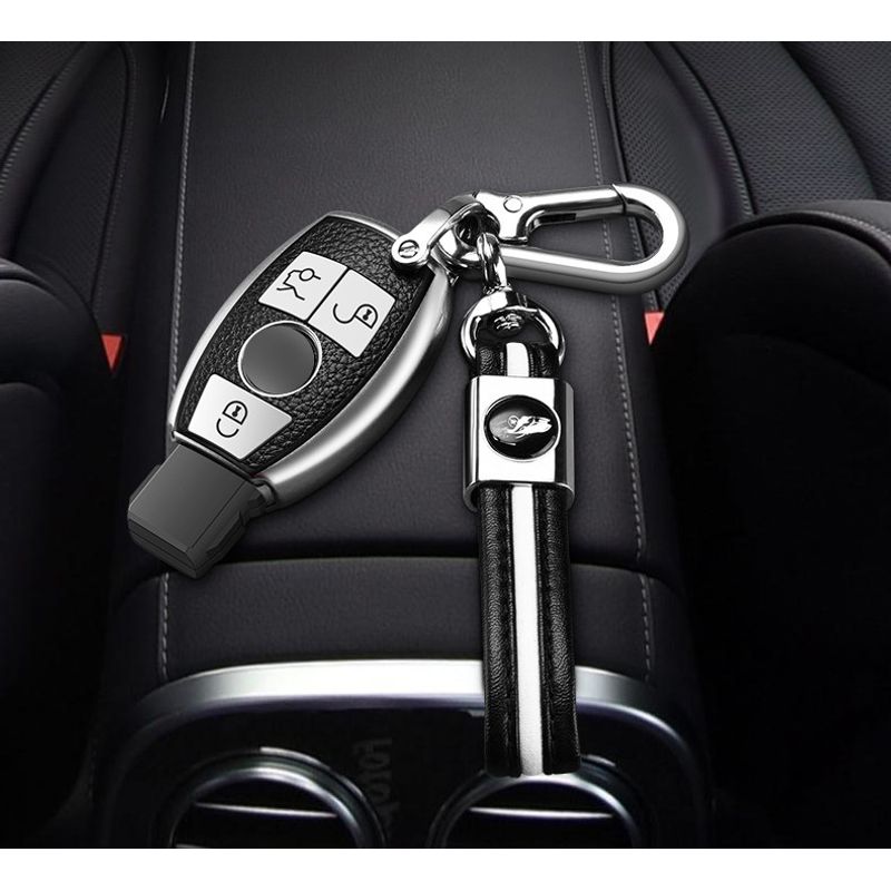 Auto si Moto - Electronice auto - Accesorii electronice auto - Husa argintiu cu insertii piele pentru cheie Mercedes Benz A B C E GL S GLA GLK CLS Class AMG W204 W205 W212 - Infinity.ro