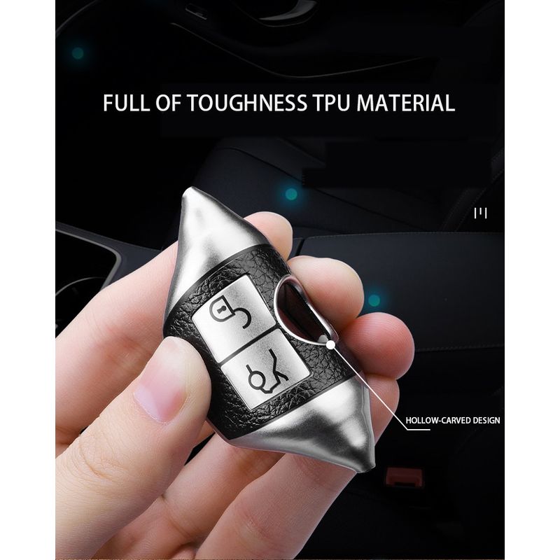 Auto si Moto - Electronice auto - Accesorii electronice auto - Husa argintiu cu insertii piele pentru cheie Mercedes Benz A B C E GL S GLA GLK CLS Class AMG W204 W205 W212 - Infinity.ro