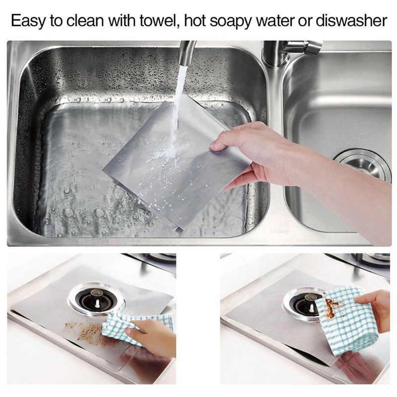 Electronice si Electrocasnice - Aragazuri, cuptoare si hote - Accesorii aragazuri, cuptoare si hote - Accesorii aragazuri - Set 4 folii de protectie pentru aragaz, detasabile, reutilizabile, usor de spalat, din teflon, 27x27 - Infinity.ro