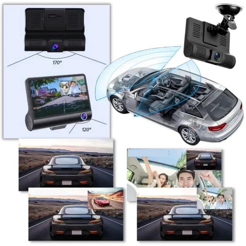 Auto si Moto - Electronice auto - Camere auto si DVR - Camera de Bord Auto DVR Full HD cu 3 Obiective: Fata, Spate si Interior pentru Supraveghere Completa - Infinity.ro