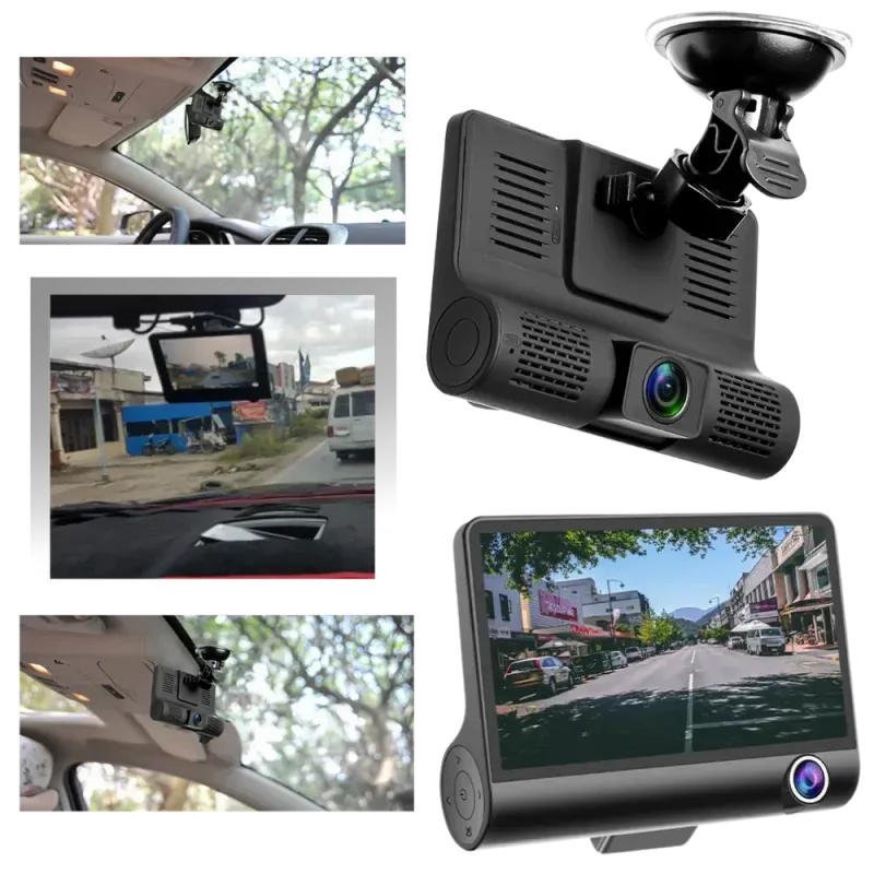 Auto si Moto - Electronice auto - Camere auto si DVR - Camera de Bord Auto DVR Full HD cu 3 Obiective: Fata, Spate si Interior pentru Supraveghere Completa - Infinity.ro