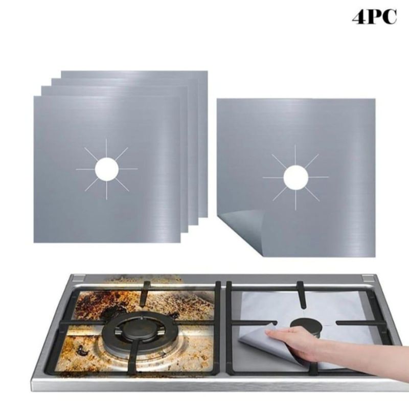 Electronice si Electrocasnice - Aragazuri, cuptoare si hote - Accesorii aragazuri, cuptoare si hote - Accesorii aragazuri - Set 4 folii detasabile de protectie pentru aragaz, usor de spalat, din teflon gri - Infinity.ro