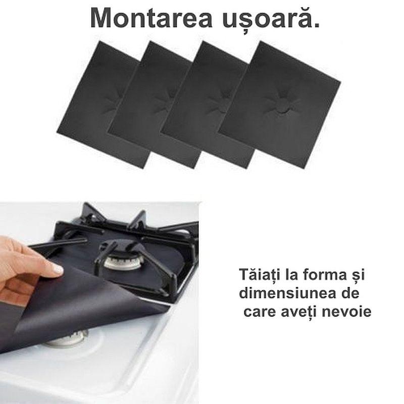 Electronice si Electrocasnice - Aragazuri, cuptoare si hote - Accesorii aragazuri, cuptoare si hote - Accesorii aragazuri - Set 4 Folii de Protectie, reutilizabile, pentru Plita si Aragazul pe gaz, 27 x 27 cm, negru - Infinity.ro