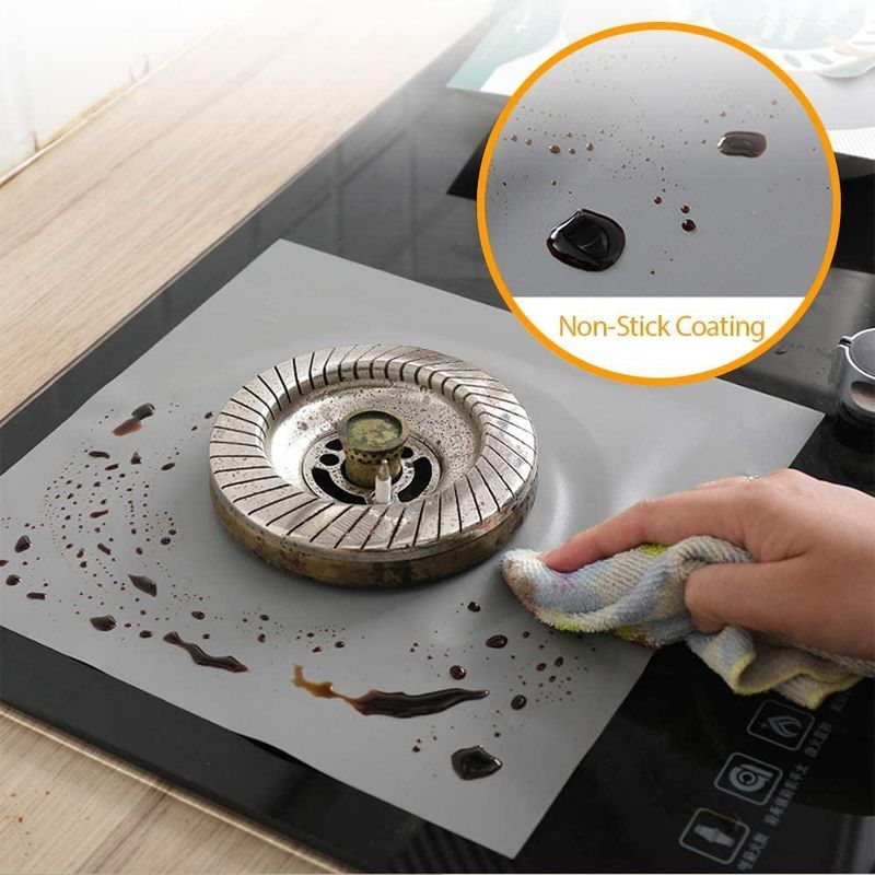 Electronice si Electrocasnice - Aragazuri, cuptoare si hote - Accesorii aragazuri, cuptoare si hote - Accesorii aragazuri - Set 4 folii cu Teflon pentru Protectie Plita sau Aragaz, Lavabile si Reutilizabile, Argintiu, 27x27 cm - Infinity.ro
