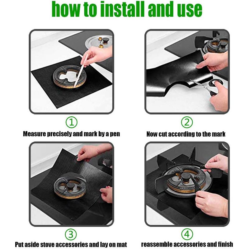 Electronice si Electrocasnice - Aragazuri, cuptoare si hote - Accesorii aragazuri, cuptoare si hote - Accesorii aragazuri - Set 4 folii protectie aragaz, PARAFASA, Fibra de sticla/PTFE, Termorezistent, 27x27 cm, Negru - Infinity.ro