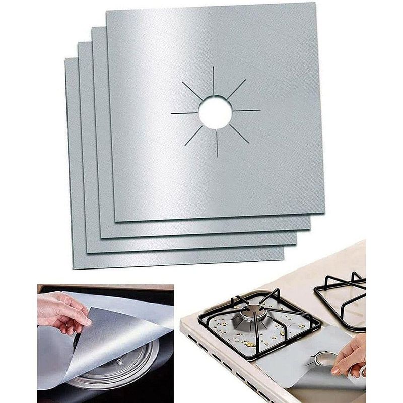 Electronice si Electrocasnice - Aragazuri, cuptoare si hote - Accesorii aragazuri, cuptoare si hote - Accesorii aragazuri - Set 4 Folii de Protectie, reutilizabile, pentru Plita si Aragazul pe gaz, 27 x 27 cm, argintiu - Infinity.ro