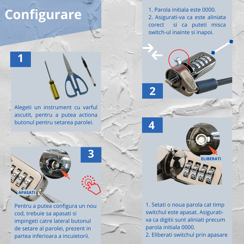 PC, gaming si accesorii - Retelistica - Cabluri si accesorii - Cablu de securitate cu cifru, oscilatie 90, lock 6.3 mm, forma T, pentru laptop, accesorii birou, Gri Inchis - Infinity.ro