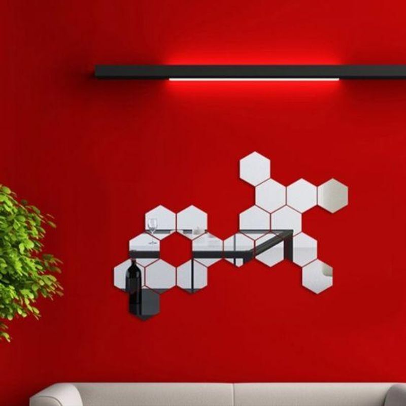 Casa si Gradina - Decoratiuni - Oglinzi - Set Oglinzi Design Hexagon - Oglinzi Decorative Acrilice Silver 29 bucati - Infinity.ro