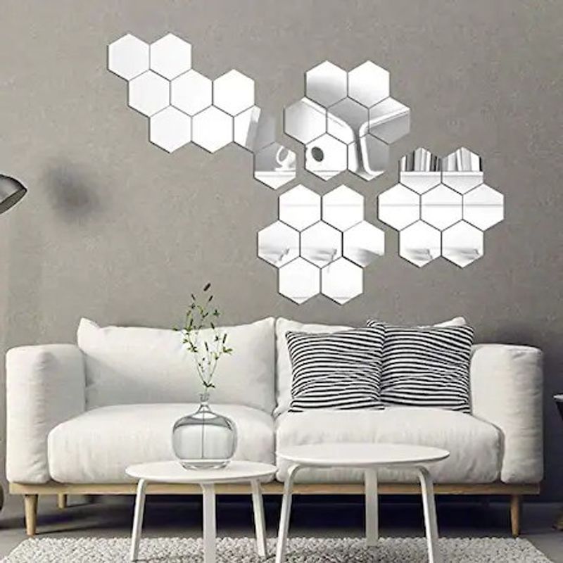 Casa si Gradina - Decoratiuni - Oglinzi - Set Oglinzi Design Hexagon - Oglinzi Decorative Acrilice Silver 29 bucati - Infinity.ro