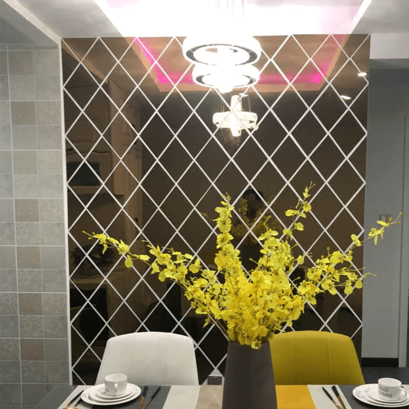 Casa si Gradina - Decoratiuni - Oglinzi - Set 58 Oglinzi Acrilice 100X100 cm Diamant Romb Sticker Auto-adeziv Decorativ Pentru Baie Living Si Bucatarie - Infinity.ro