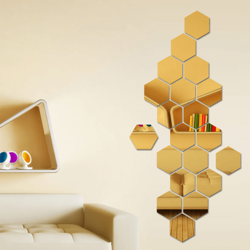 Casa si Gradina - Decoratiuni - Oglinzi - Set Oglinzi Design Hexagon - Oglinzi Decorative Acrilice GOLD MyStyle Luxury Home 10 bucati/set 12-14 cm - Infinity.ro