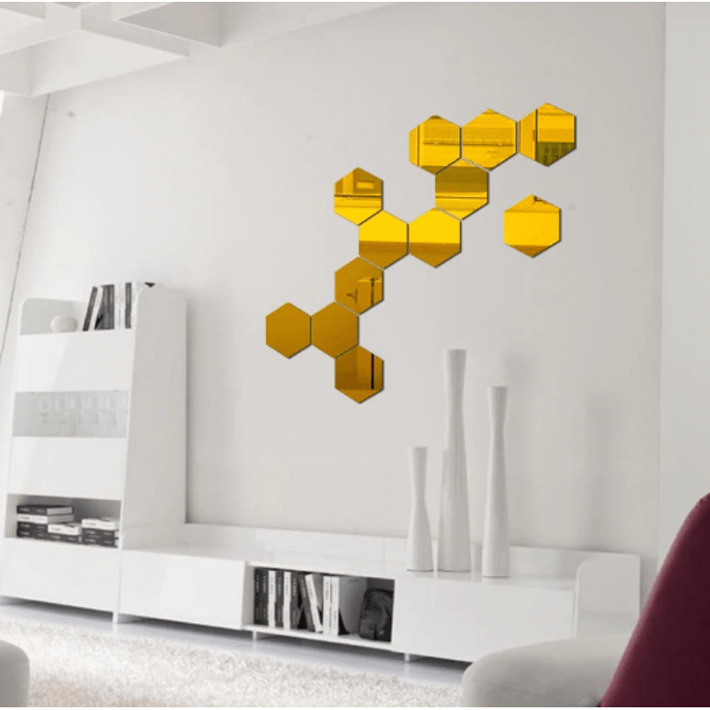 Casa si Gradina - Decoratiuni - Oglinzi - Set Oglinzi Design Hexagon - Oglinzi Decorative Acrilice Gold - MyStyle Luxury Home 12 bucati/set - Infinity.ro