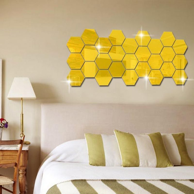Casa si Gradina - Decoratiuni - Oglinzi - Set Oglinzi Design Hexagon - Oglinzi Decorative Acrilice GOLD MyStyle Luxury Home 10 bucati/set 12-14 cm - Infinity.ro