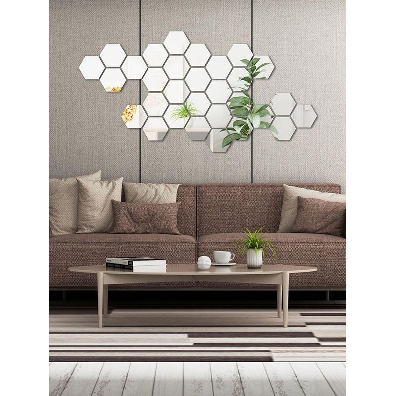 Casa si Gradina - Decoratiuni - Oglinzi - Set 32 Oglinzi Acrilice Autoadezive, Model Hexagon,12.5x11x6.4 cm, Silver - Infinity.ro