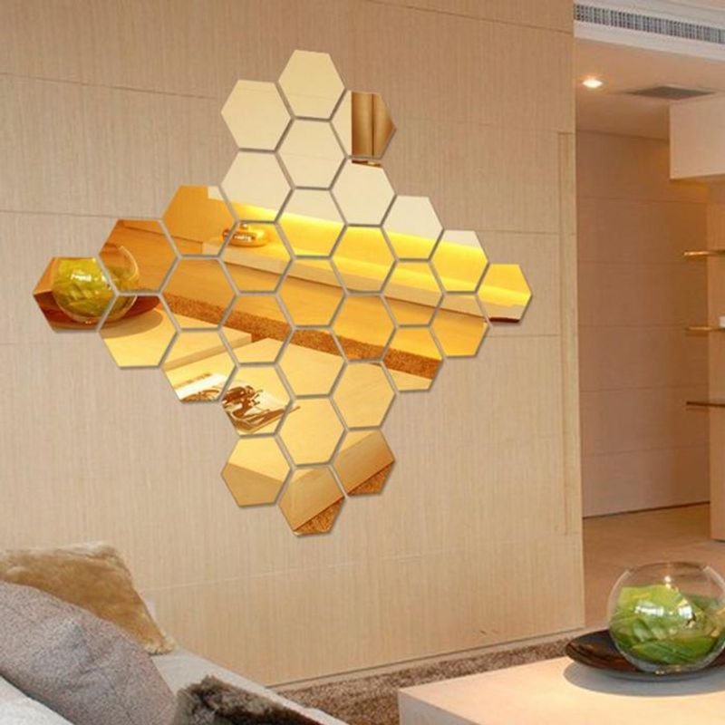 Casa si Gradina - Decoratiuni - Oglinzi - Set Oglinzi Design Hexagon - Oglinzi Decorative Acrilice Gold - MyStyle Luxury Home 12 bucati/set - Infinity.ro