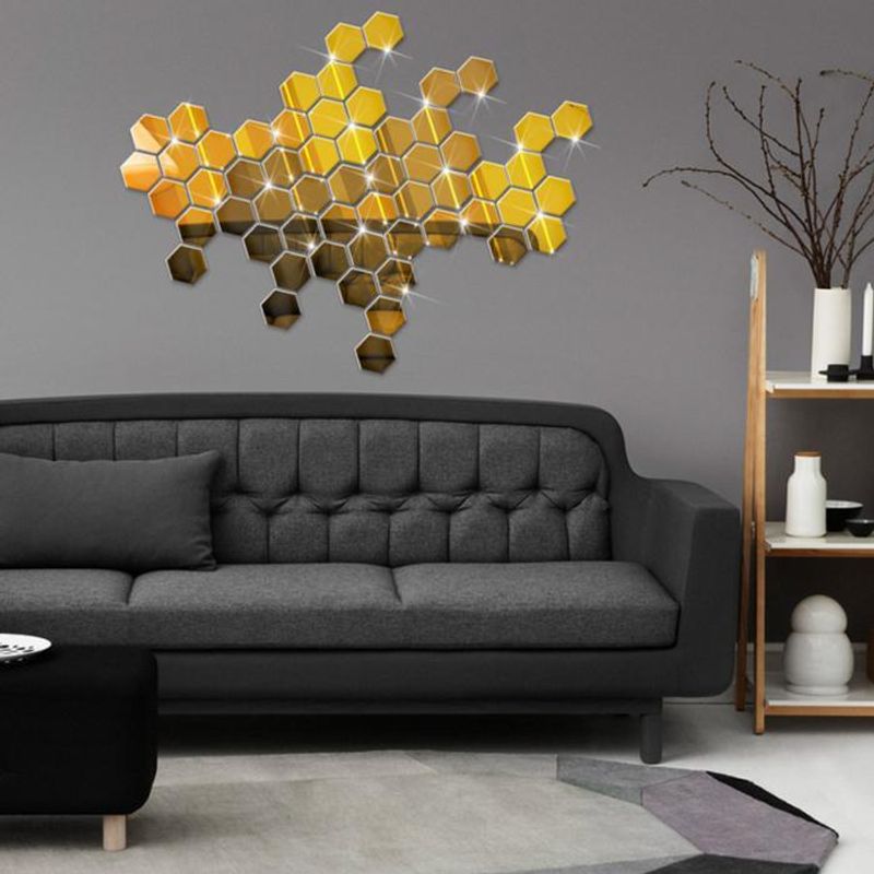 Casa si Gradina - Decoratiuni - Oglinzi - Set Oglinzi Design Hexagon - Oglinzi Decorative Acrilice GOLD MyStyle Luxury Home 10 bucati/set 12-14 cm - Infinity.ro