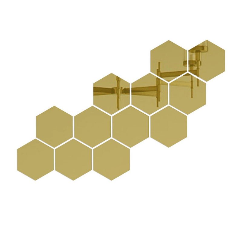 Casa si Gradina - Decoratiuni - Oglinzi - Set 12 oglinzi Decorative Acrilice Cristal, forma hexagon, Auriu,160x138MM - Infinity.ro