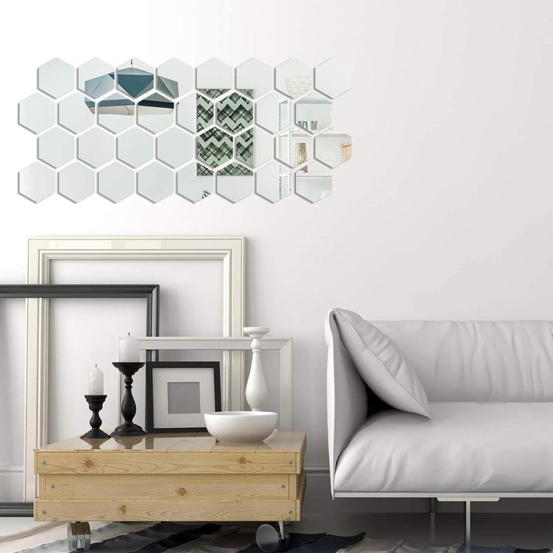 Casa si Gradina - Decoratiuni - Oglinzi - Set 32 Oglinzi Acrilice Autoadezive, Model Hexagon,12.5x11x6.4 cm, Silver - Infinity.ro