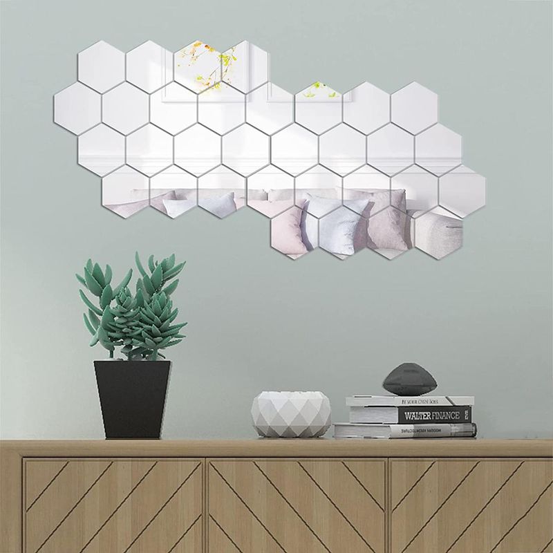 Casa si Gradina - Decoratiuni - Oglinzi - Set 32 Oglinzi Acrilice Autoadezive, Model Hexagon,12.5x11x6.4 cm, Silver - Infinity.ro