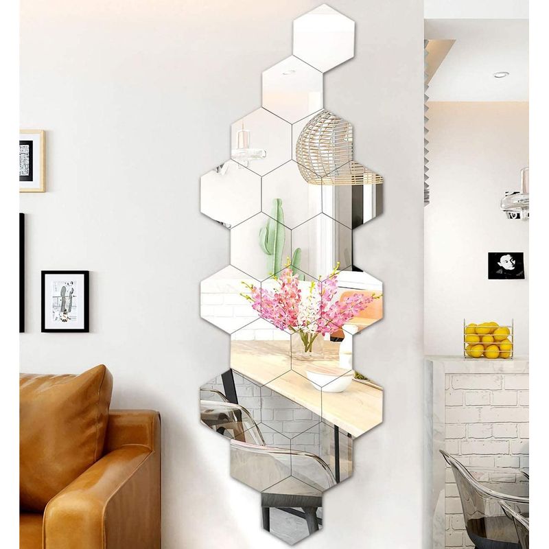 Casa si Gradina - Decoratiuni - Oglinzi - Set 12 Oglinzi Acrilice Autoadezive, Model Hexagon,12.5x11x6.4 cm, Silver - Infinity.ro