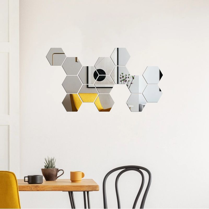 Casa si Gradina - Decoratiuni - Oglinzi - Set 12 Oglinzi Acrilice Autoadezive, Model Hexagon,12.5x11x6.4 cm, Silver - Infinity.ro