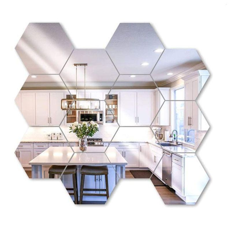 Casa si Gradina - Decoratiuni - Oglinzi - Set 12 oglinzi hexagonale, Autoadezive, 15.5 x 17.5 cm, Decor de perete - Infinity.ro