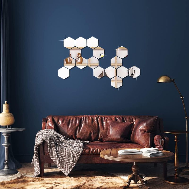 Casa si Gradina - Decoratiuni - Oglinzi - Set 12 Oglinzi Acrilice Autoadezive, Model Hexagon,12.5x11x6.4 cm, Silver - Infinity.ro