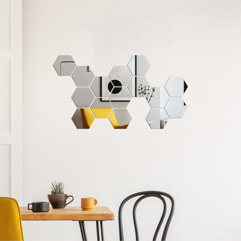 Casa si Gradina - Decoratiuni - Oglinzi - Set 15 Oglinzi Acrilice Autoadezive Luxer, Model Hexagon,18.5x16x9.3 cm, Silver - Infinity.ro