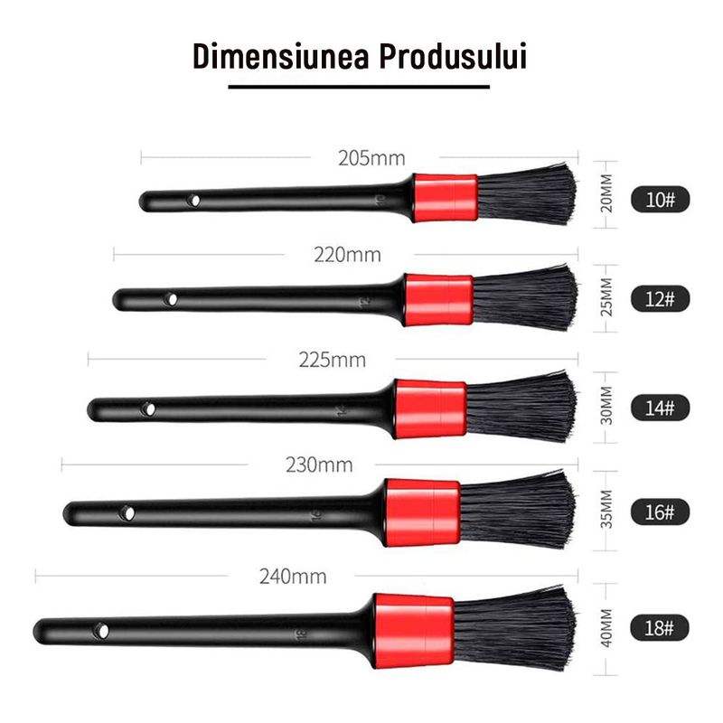 Auto si Moto - Intretinere auto - Produse curatare auto - Set 5 perii curatare auto, premium, Plastic, Negru/Rosu - Infinity.ro