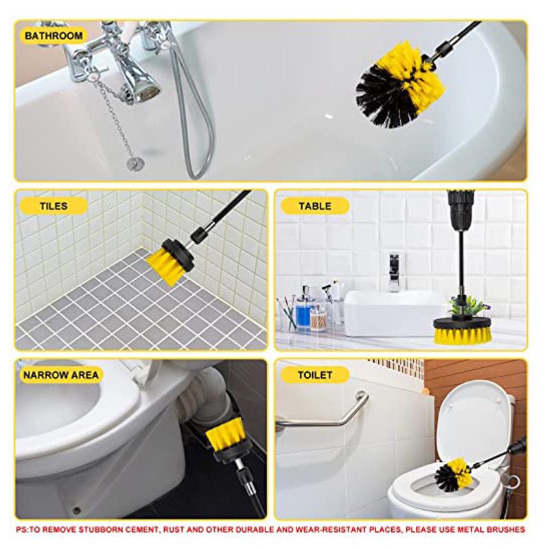Auto si Moto - Intretinere auto - Produse curatare auto - Set 3 perii curatare, cu adaptor pentru bormasina/autofiletanta, Galben/Negru - Infinity.ro