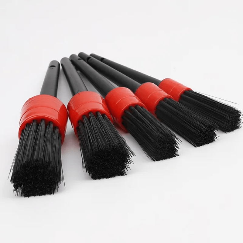 Auto si Moto - Intretinere auto - Produse curatare auto - Set 5 pensule pentru Detailing si curatare interior-exterior auto, dimensiuni diferite, Negru-Rosu - Infinity.ro
