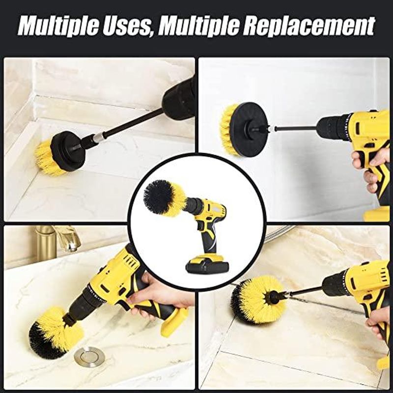 Auto si Moto - Intretinere auto - Produse curatare auto - Set 3 perii curatare, cu adaptor pentru bormasina/autofiletanta, Galben/Negru - Infinity.ro