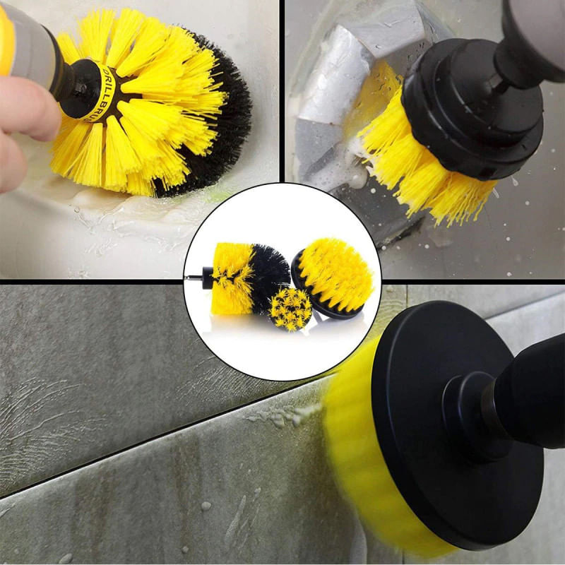 Auto si Moto - Intretinere auto - Produse curatare auto - Set 3 perii curatare, cu adaptor pentru bormasina/autofiletanta, Galben/Negru - Infinity.ro