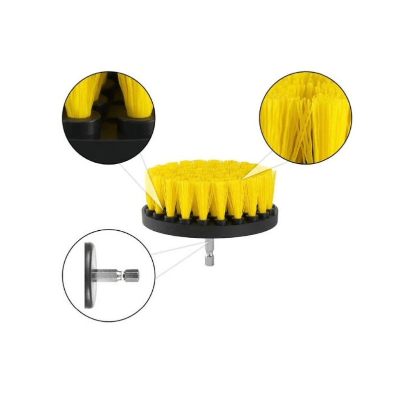 Auto si Moto - Intretinere auto - Produse curatare auto - Set 3 Perii de Curatare 5cm 8,5cm 10cm cu Adaptor 1/4" pentru Bormasina sau Autofiletanta, Galben cu Negru - Infinity.ro