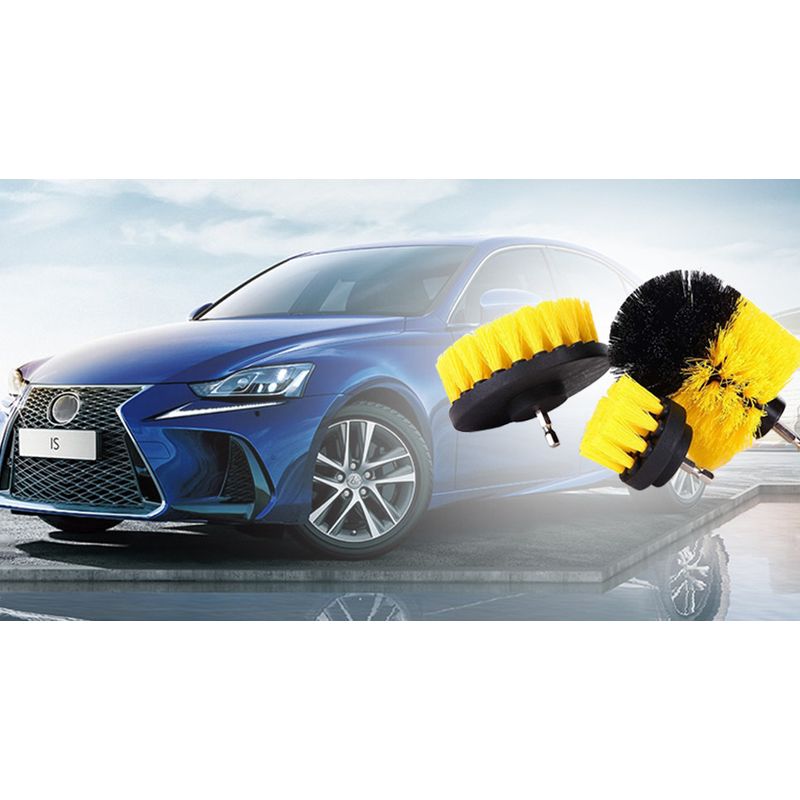 Auto si Moto - Intretinere auto - Produse curatare auto - Set 3 perii curatare cu adaptor pentru bormasina/autofiletanta, Galben/Negru - Infinity.ro