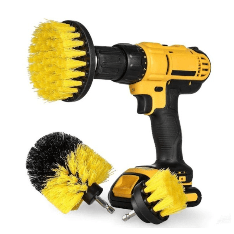 Auto si Moto - Intretinere auto - Produse curatare auto - Set 3 Perii de Curatare 5cm 8,5cm 10cm cu Adaptor 1/4" pentru Bormasina sau Autofiletanta, Galben cu Negru - Infinity.ro
