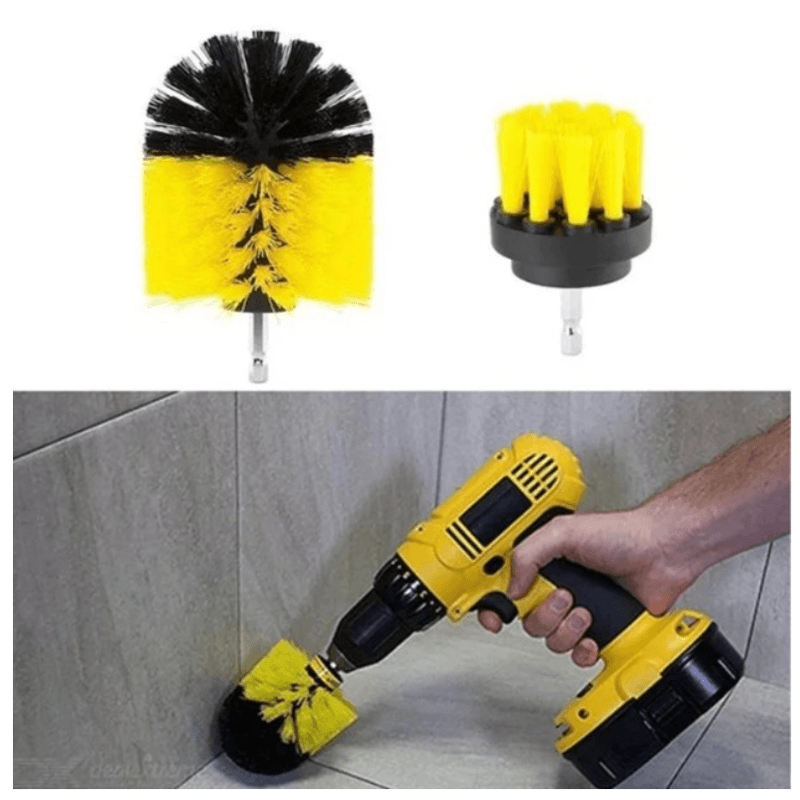Auto si Moto - Intretinere auto - Produse curatare auto - Set 3 Perii de Curatare 5cm 8,5cm 10cm cu Adaptor 1/4" pentru Bormasina sau Autofiletanta, Galben cu Negru - Infinity.ro