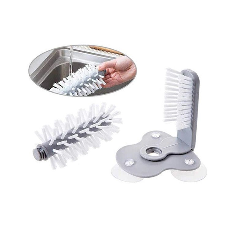 Market - Curatenie si intretinere casa - Produse bucatarie - Lavete si bureti - Perie dubla pentru spalat vase, pahare, borcane, interior/exterior, fixare cu ventuza - Infinity.ro