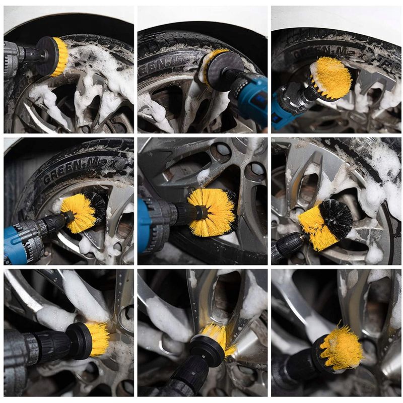 Auto si Moto - Intretinere auto - Produse curatare auto - Set 3 perii curatare auto, Fibre de nailon, 5/8.8/10cm, Negru/Galben - Infinity.ro