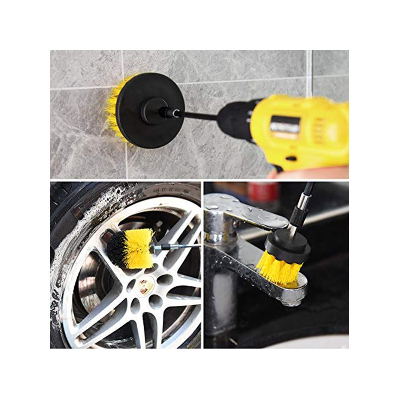 Auto si Moto - Intretinere auto - Produse curatare auto - Set 3 perii pentru curatare, universale, cu adaptor pentru bormasina, galbene - Infinity.ro