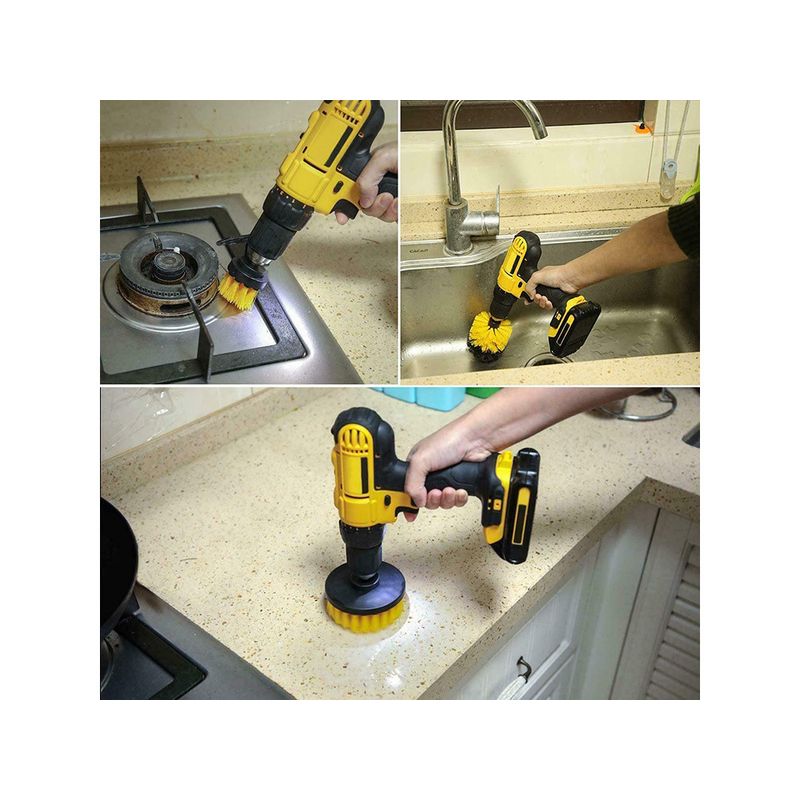 Auto si Moto - Intretinere auto - Produse curatare auto - Set 3 perii pentru curatare, universale, cu adaptor pentru bormasina, galbene - Infinity.ro